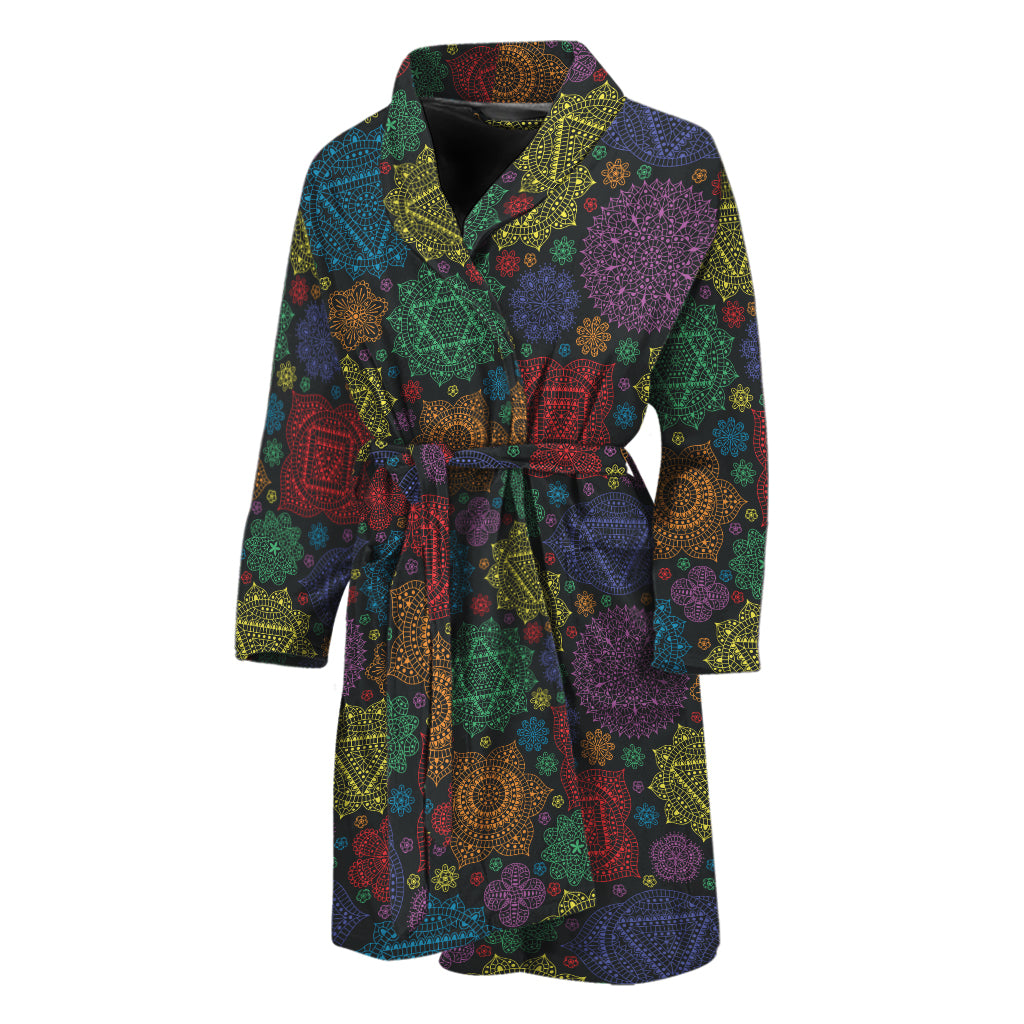 Seven Chakras Flowers Pattern Print Men's Bathrobe