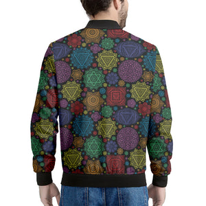 Seven Chakras Flowers Pattern Print Men's Bomber Jacket