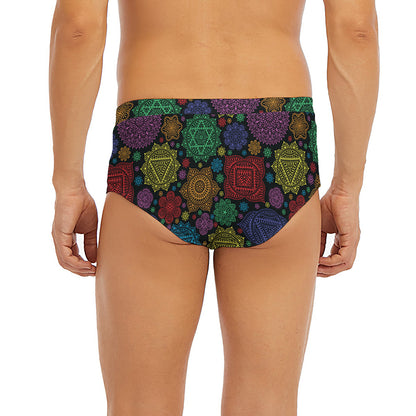 Seven Chakras Flowers Pattern Print Men's Briefs