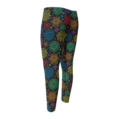 Seven Chakras Flowers Pattern Print Men's Compression Pants