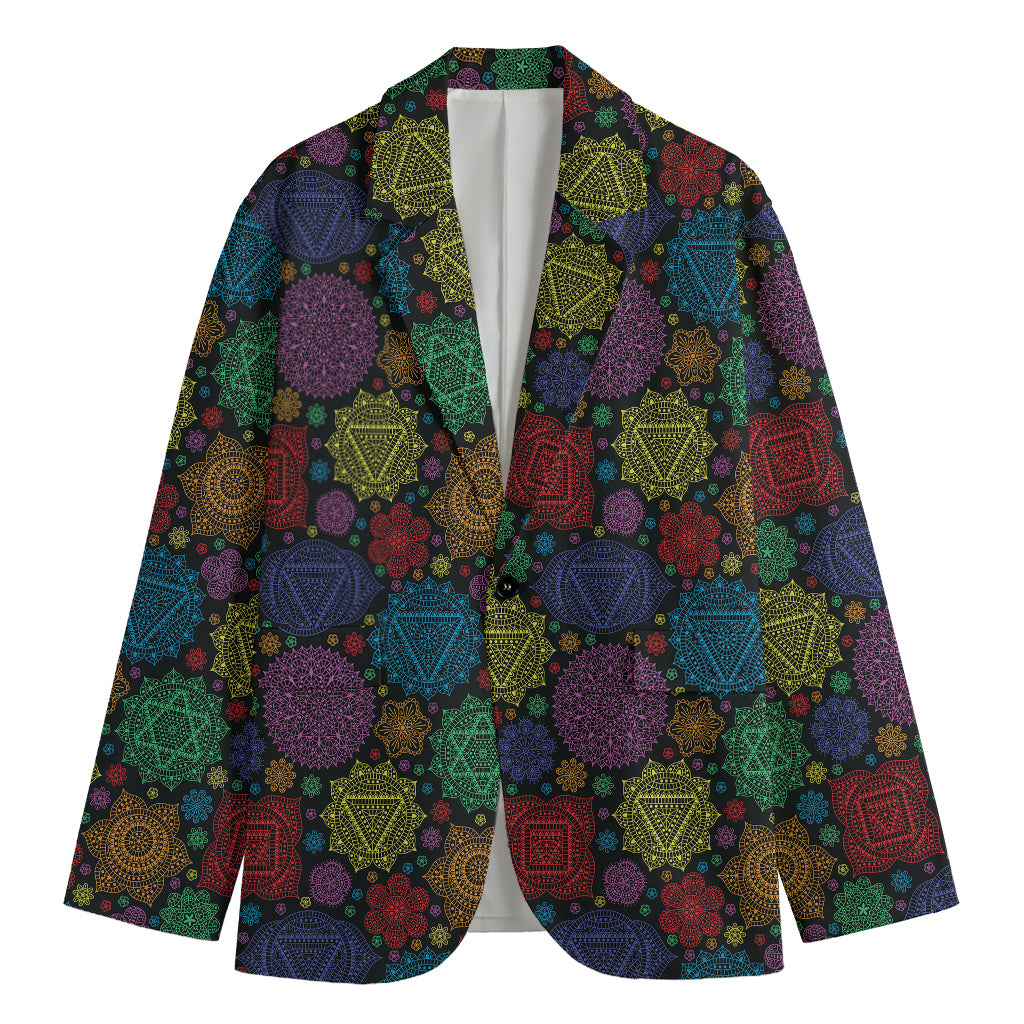 Seven Chakras Flowers Pattern Print Men's Cotton Blazer