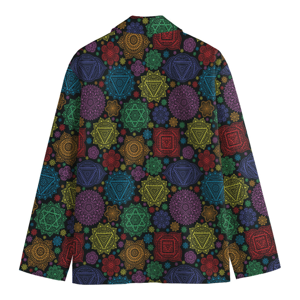 Seven Chakras Flowers Pattern Print Men's Cotton Blazer