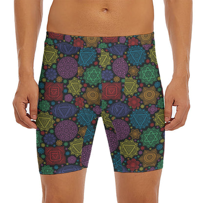 Seven Chakras Flowers Pattern Print Men's Long Boxer Briefs