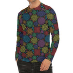 Seven Chakras Flowers Pattern Print Men's Long Sleeve Rash Guard