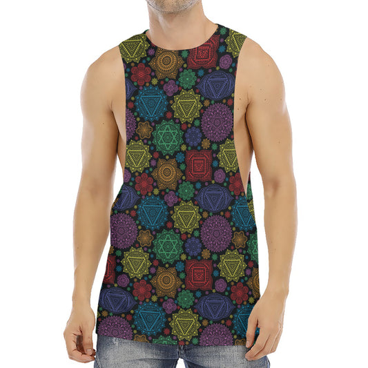 Seven Chakras Flowers Pattern Print Men's Muscle Tank Top