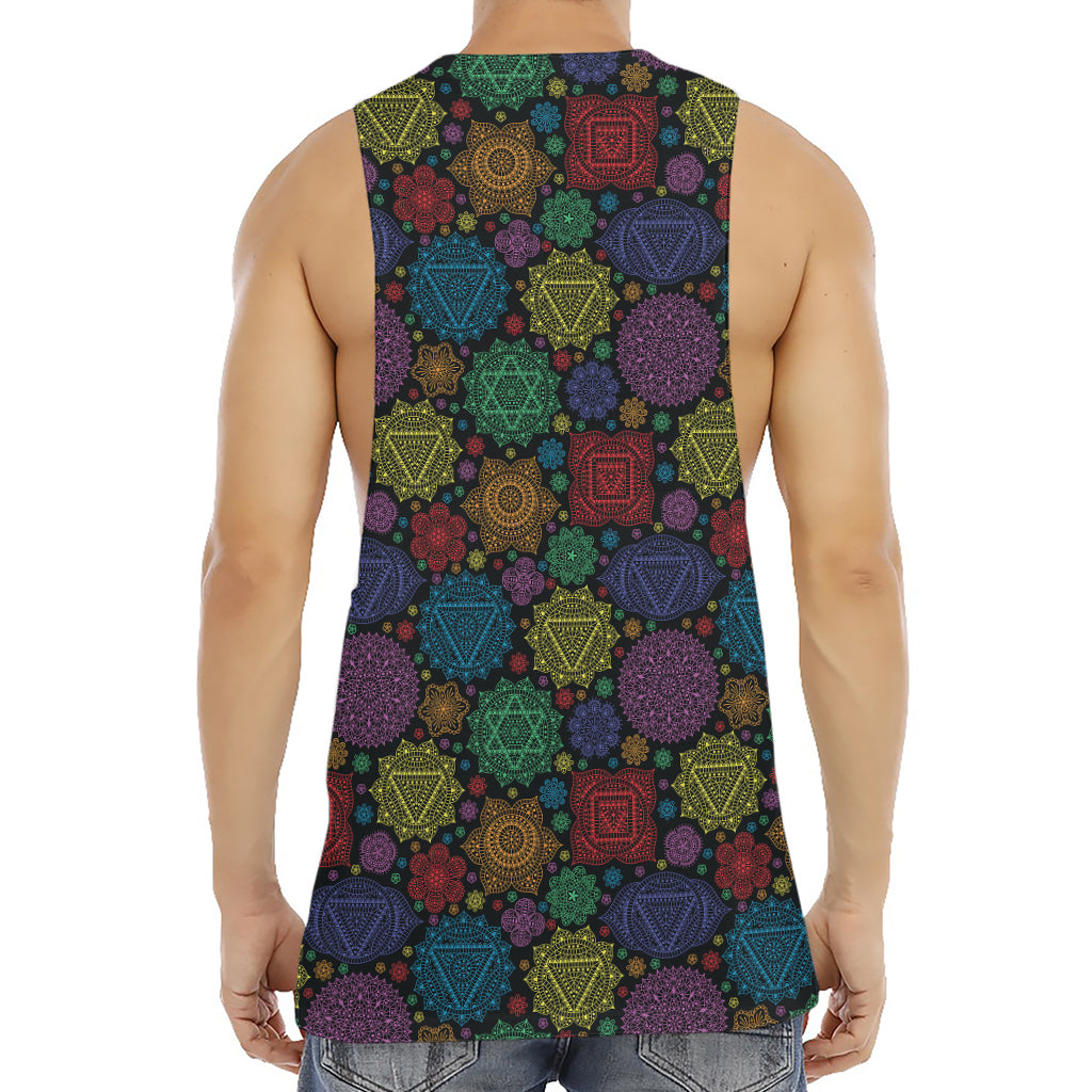 Seven Chakras Flowers Pattern Print Men's Muscle Tank Top