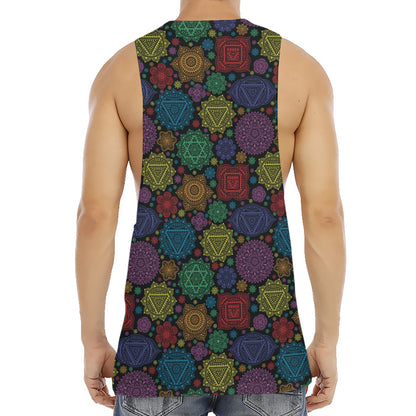 Seven Chakras Flowers Pattern Print Men's Muscle Tank Top