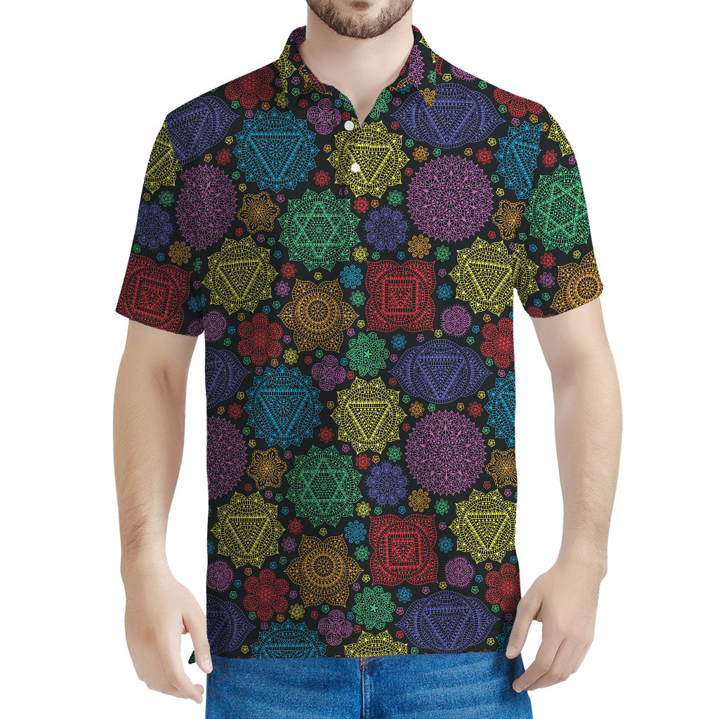 Seven Chakras Flowers Pattern Print Men's Polo Shirt