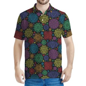 Seven Chakras Flowers Pattern Print Men's Polo Shirt