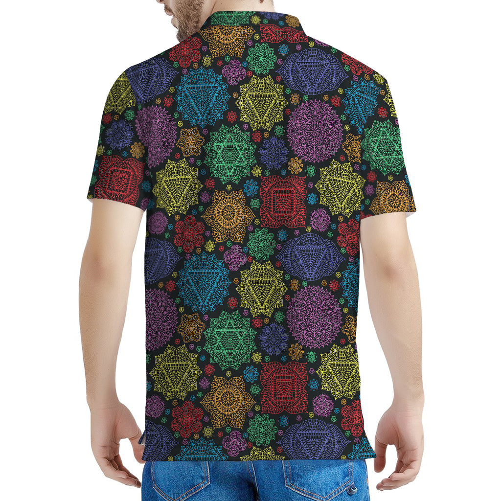 Seven Chakras Flowers Pattern Print Men's Polo Shirt