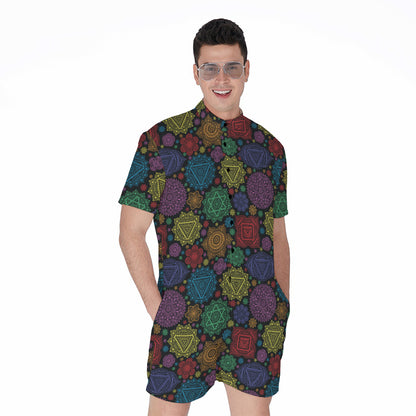 Seven Chakras Flowers Pattern Print Men's Rompers