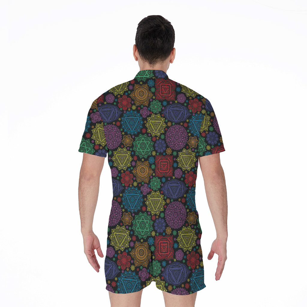 Seven Chakras Flowers Pattern Print Men's Rompers
