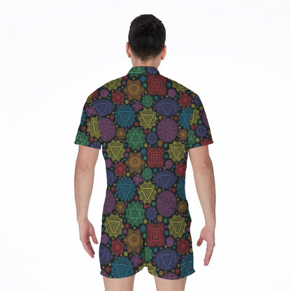 Seven Chakras Flowers Pattern Print Men's Rompers