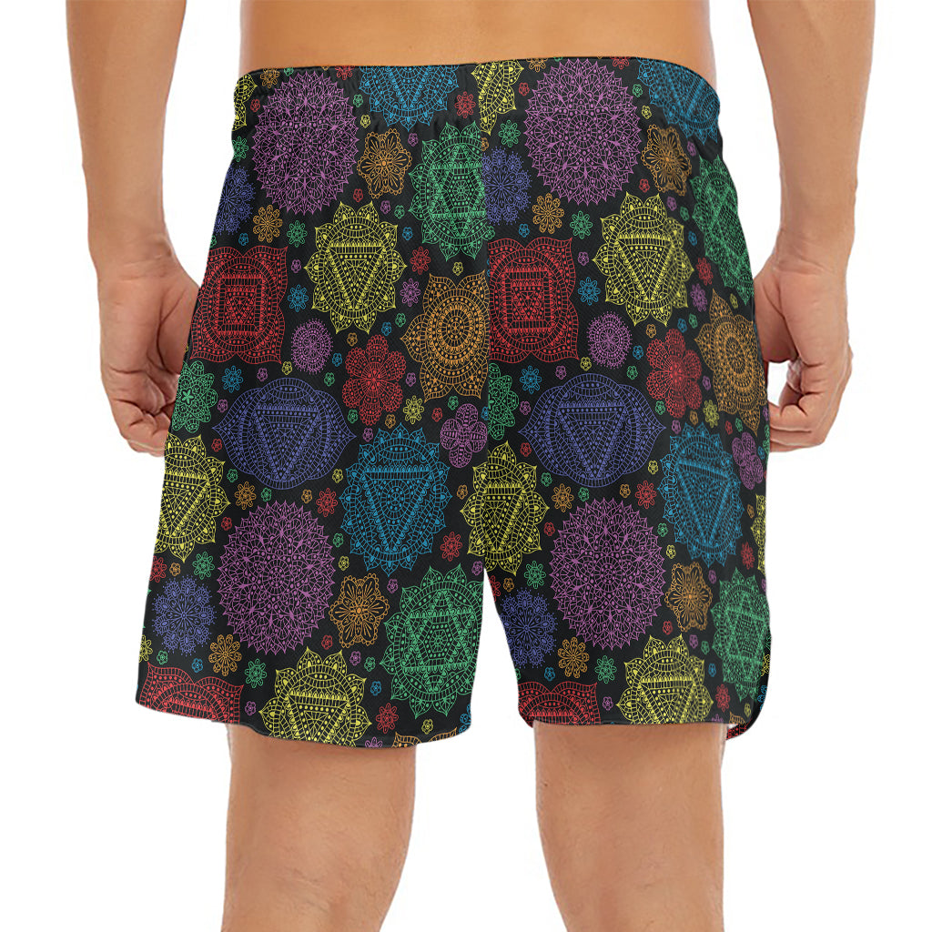 Seven Chakras Flowers Pattern Print Men's Split Running Shorts