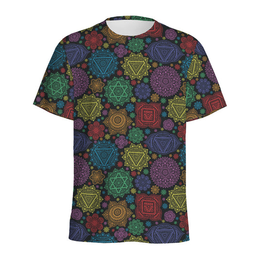 Seven Chakras Flowers Pattern Print Men's Sports T-Shirt