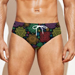 Seven Chakras Flowers Pattern Print Men's Swim Briefs