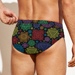 Seven Chakras Flowers Pattern Print Men's Swim Briefs