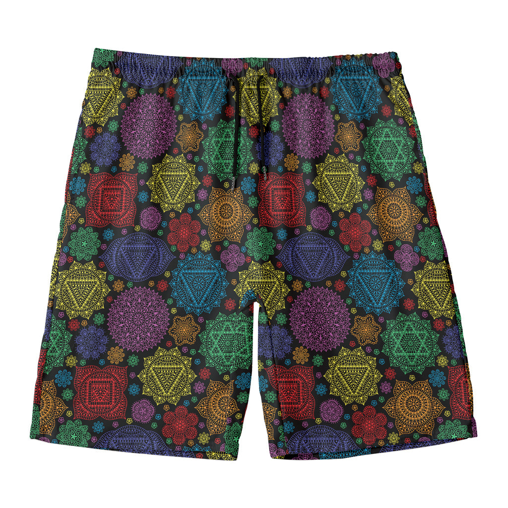Seven Chakras Flowers Pattern Print Men's Swim Trunks