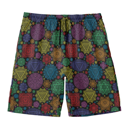 Seven Chakras Flowers Pattern Print Men's Swim Trunks