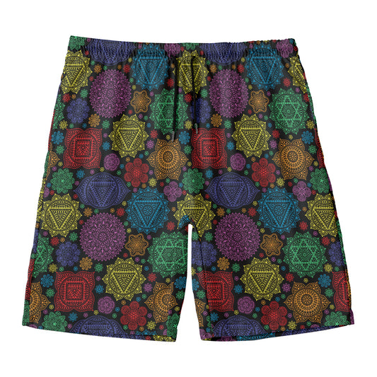 Seven Chakras Flowers Pattern Print Men's Swim Trunks