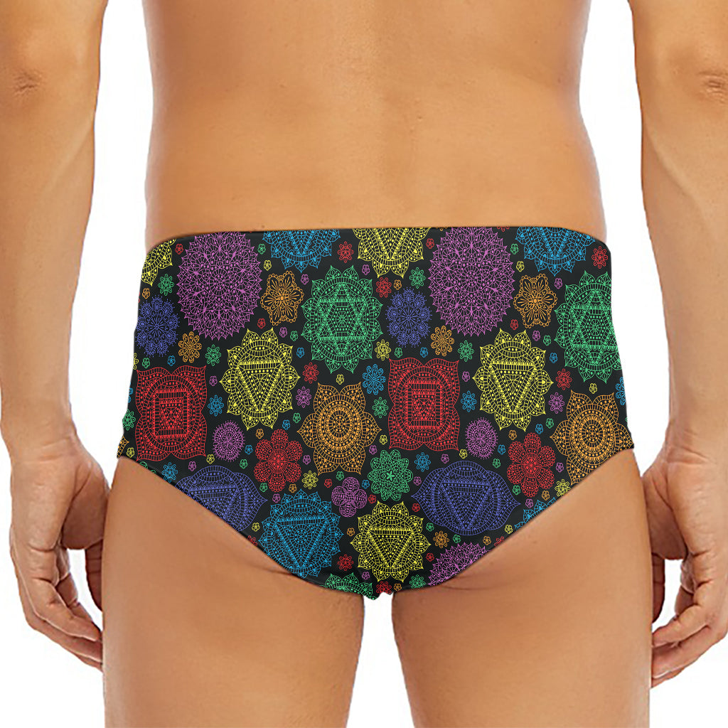 Seven Chakras Flowers Pattern Print Men's Triangle Swim Briefs