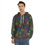 Seven Chakras Flowers Pattern Print Men's Velvet Pullover Hoodie