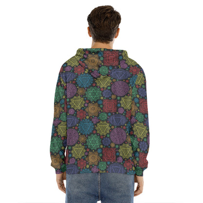 Seven Chakras Flowers Pattern Print Men's Velvet Pullover Hoodie