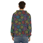Seven Chakras Flowers Pattern Print Men's Velvet Pullover Hoodie