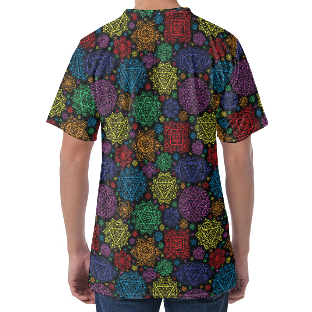 Seven Chakras Flowers Pattern Print Men's Velvet T-Shirt