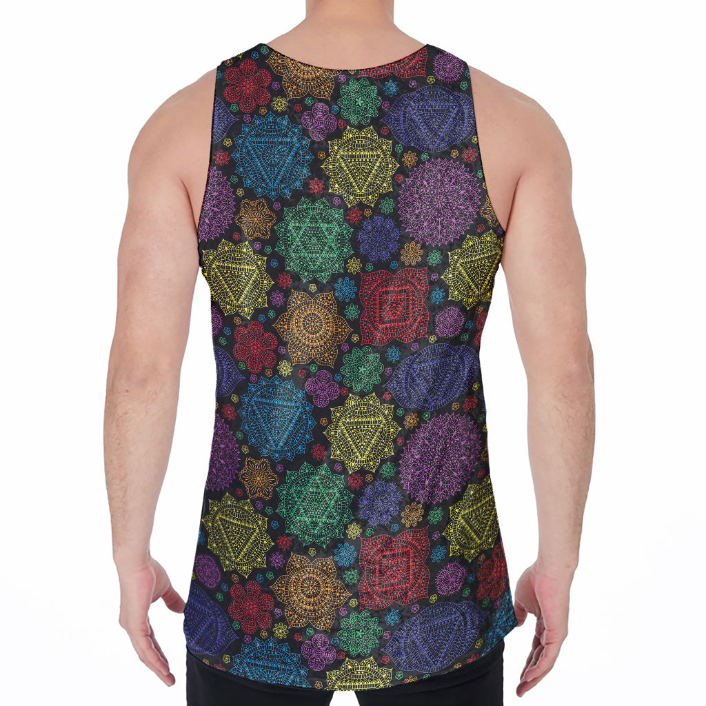 Seven Chakras Flowers Pattern Print Men's Velvet Tank Top