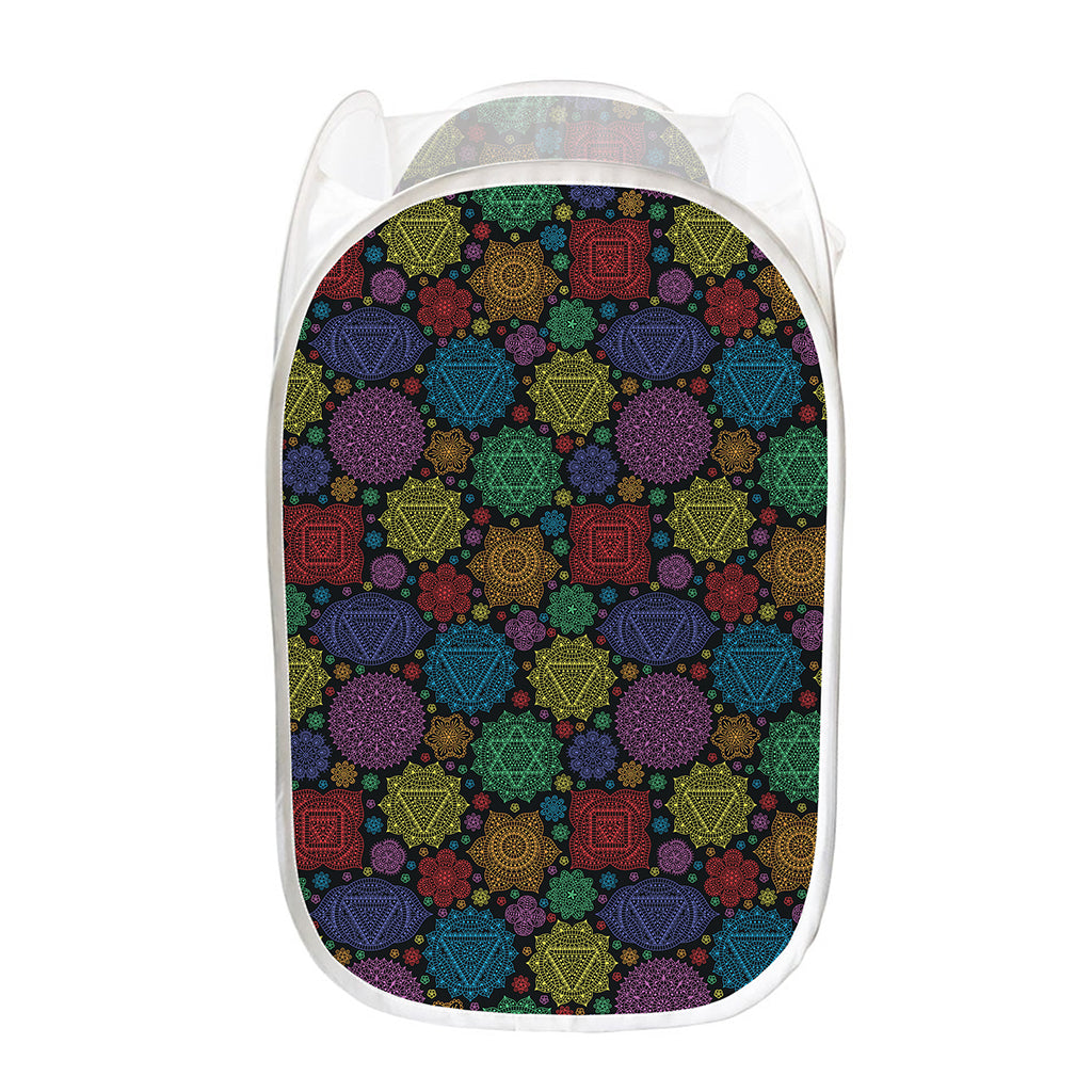 Seven Chakras Flowers Pattern Print Mesh Laundry Hamper