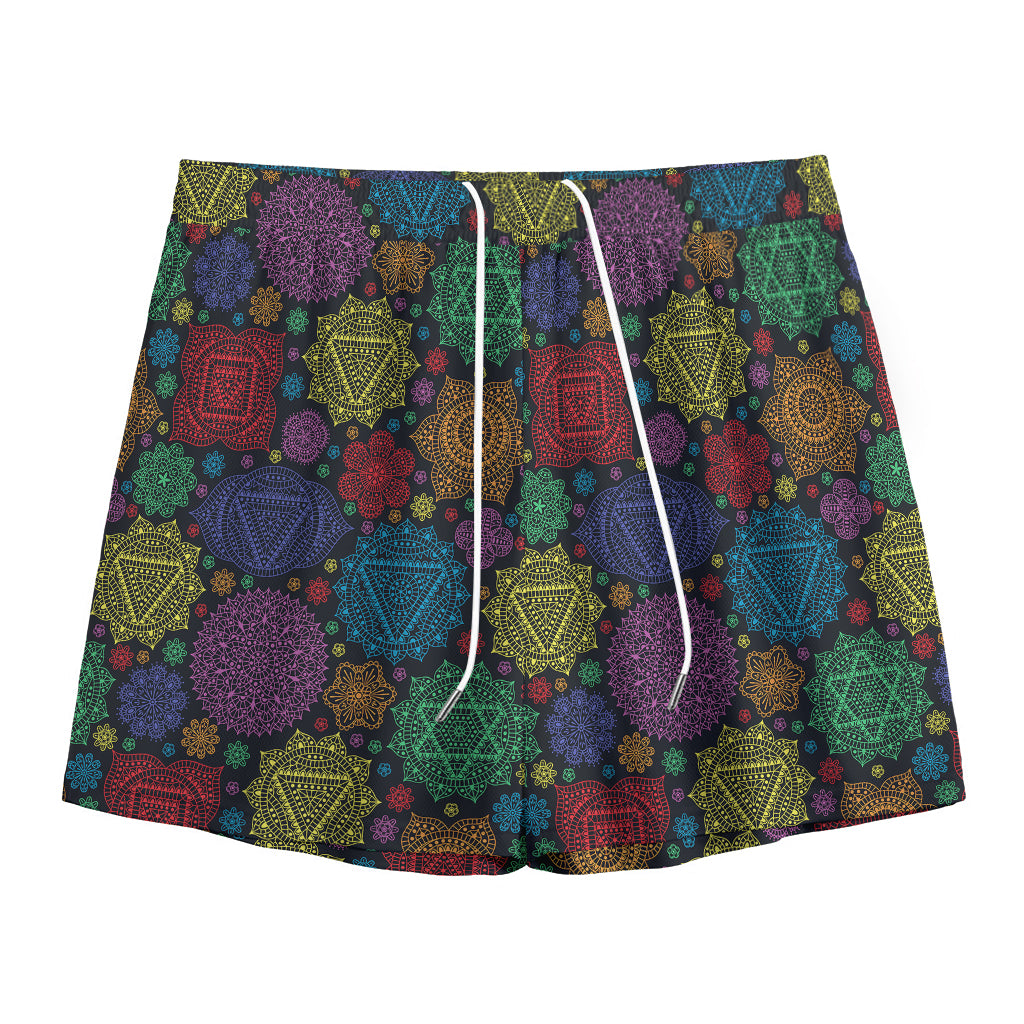 Seven Chakras Flowers Pattern Print Mesh Shorts