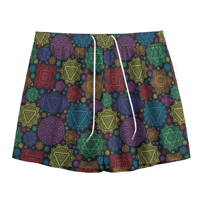 Seven Chakras Flowers Pattern Print Mesh Shorts