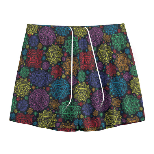 Seven Chakras Flowers Pattern Print Mesh Shorts