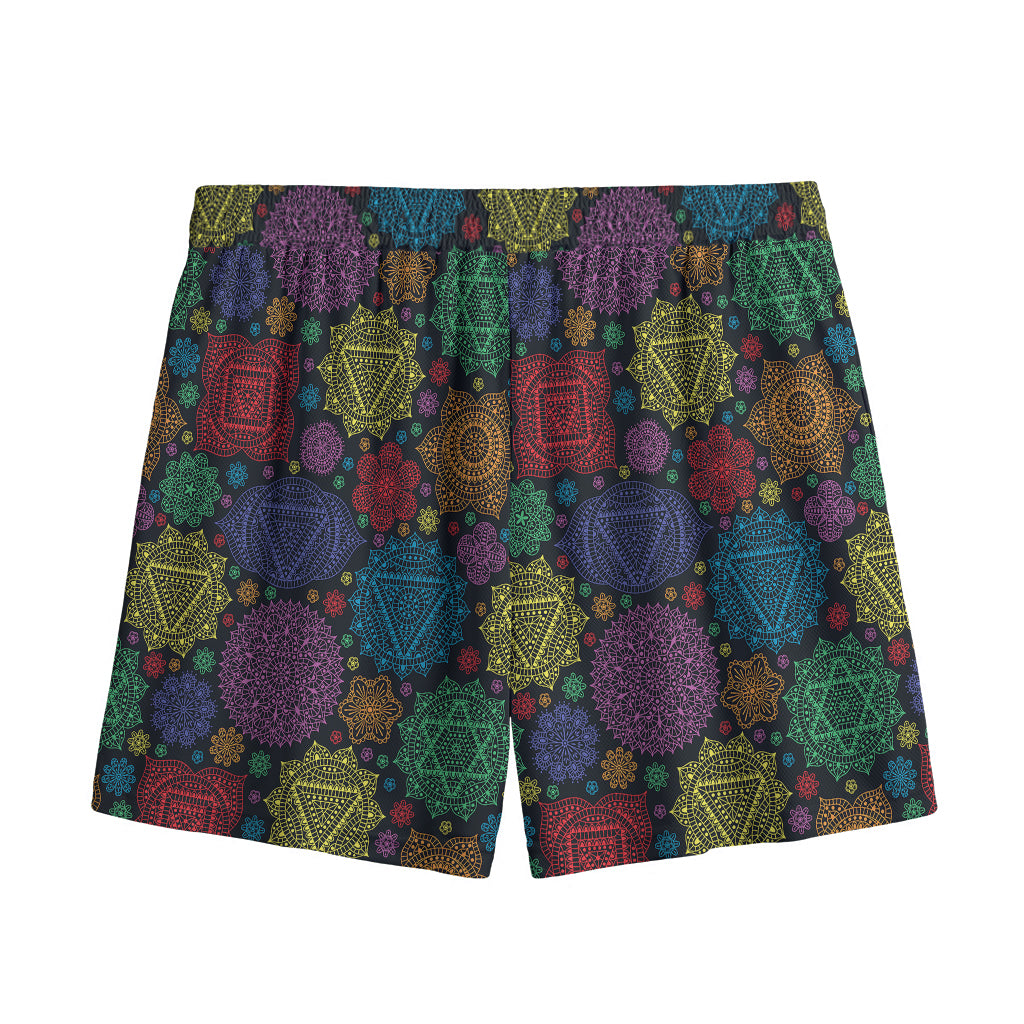 Seven Chakras Flowers Pattern Print Mesh Shorts