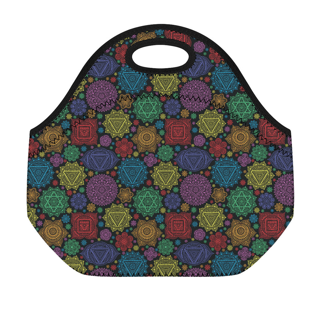 Seven Chakras Flowers Pattern Print Neoprene Lunch Bag