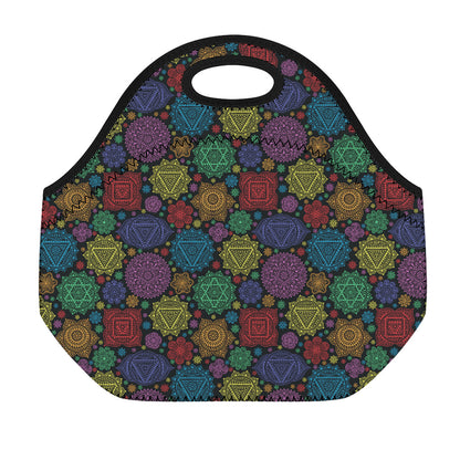 Seven Chakras Flowers Pattern Print Neoprene Lunch Bag