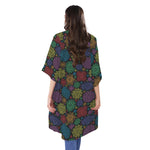Seven Chakras Flowers Pattern Print Open Front Beach Cover Up