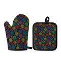 Seven Chakras Flowers Pattern Print Oven Mitt And Pot Holder Set