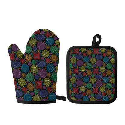 Seven Chakras Flowers Pattern Print Oven Mitt And Pot Holder Set