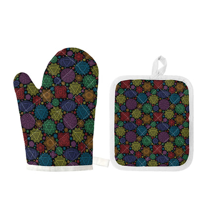 Seven Chakras Flowers Pattern Print Oven Mitt And Pot Holder Set