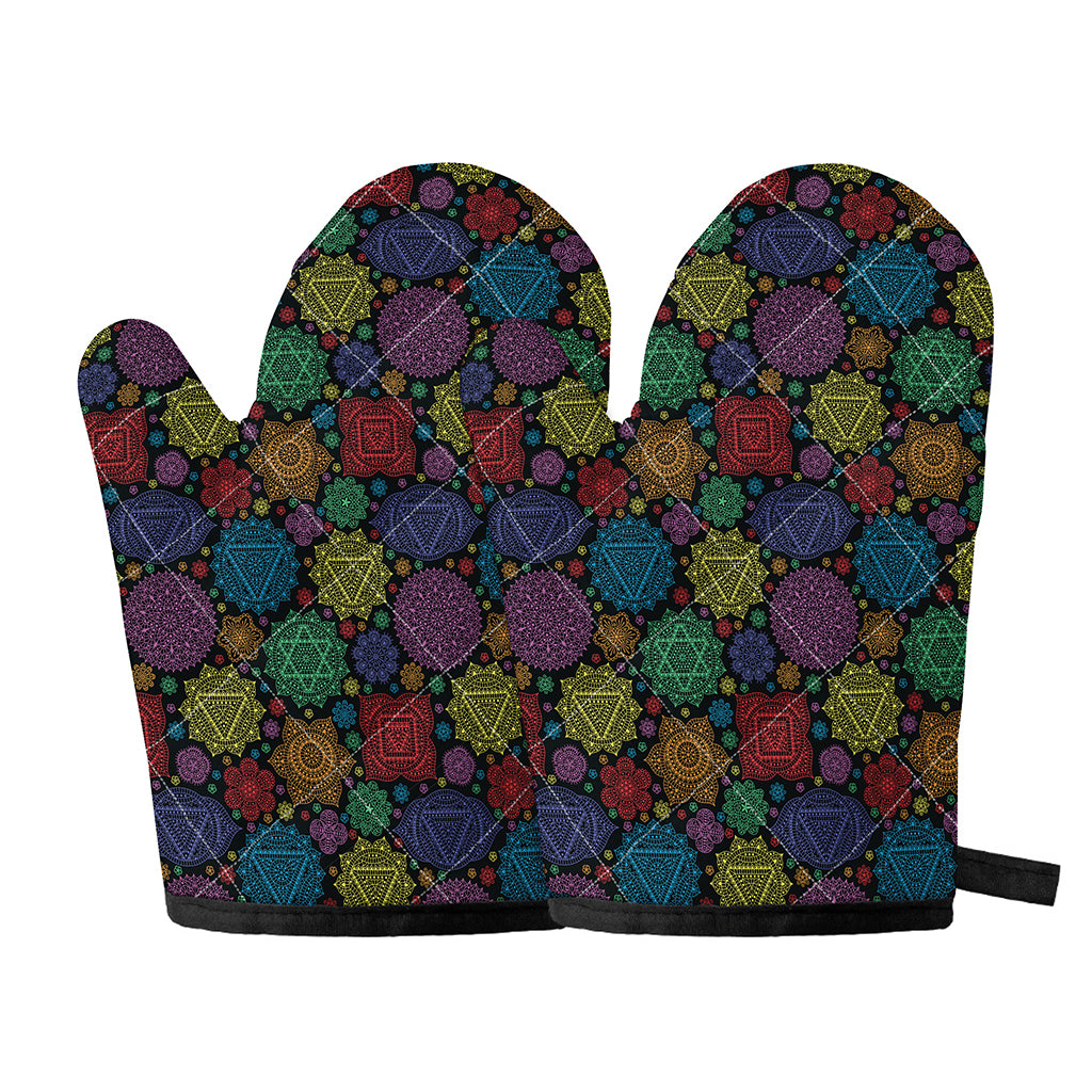 Seven Chakras Flowers Pattern Print Oven Mitts