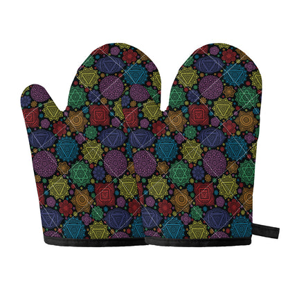 Seven Chakras Flowers Pattern Print Oven Mitts