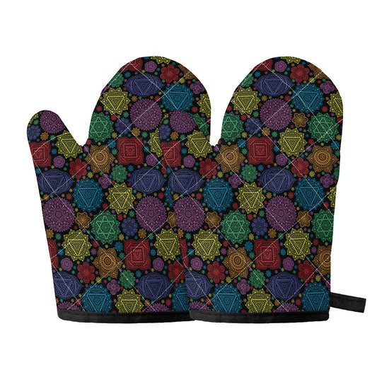 Seven Chakras Flowers Pattern Print Oven Mitts