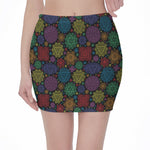 Seven Chakras Flowers Pattern Print Pencil Mini Skirt