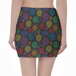 Seven Chakras Flowers Pattern Print Pencil Mini Skirt