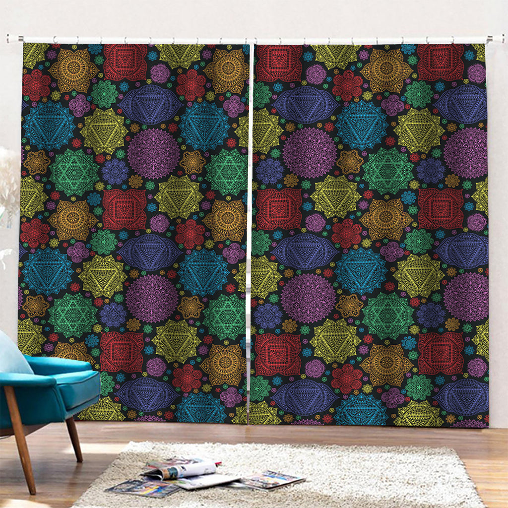 Seven Chakras Flowers Pattern Print Pencil Pleat Curtains