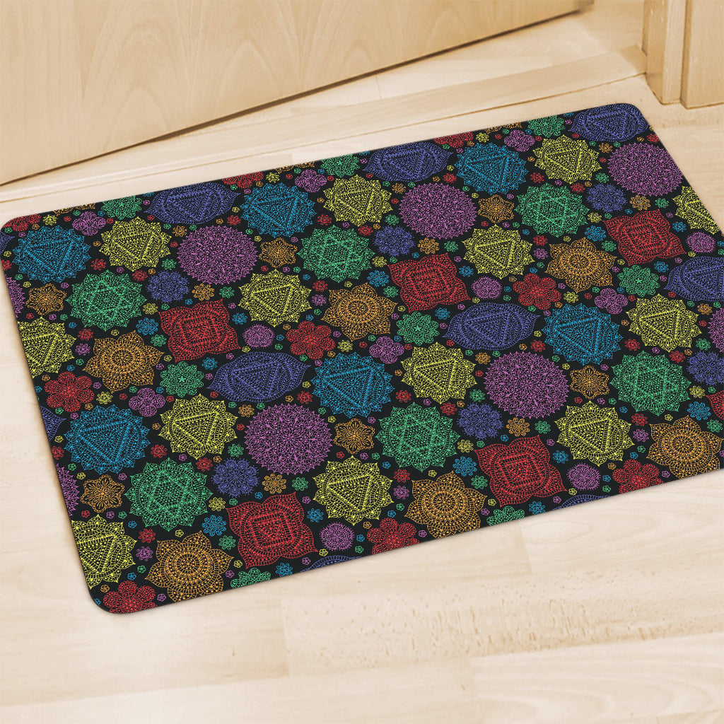 Seven Chakras Flowers Pattern Print Polyester Doormat