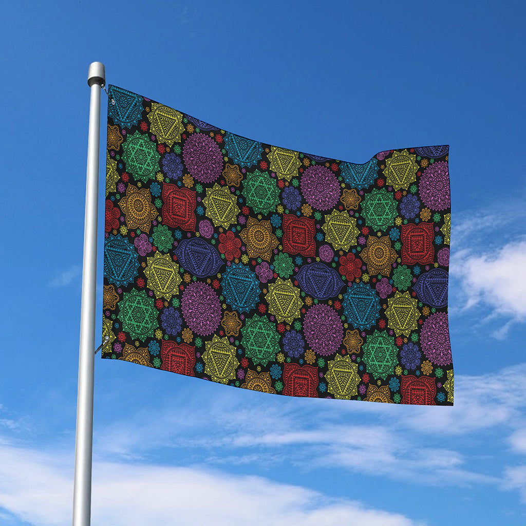 Seven Chakras Flowers Pattern Print Polyester Flag