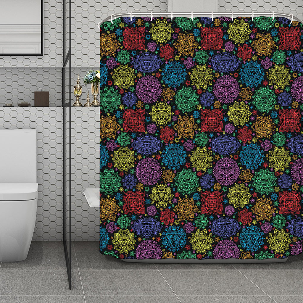 Seven Chakras Flowers Pattern Print Polyester Shower Curtain